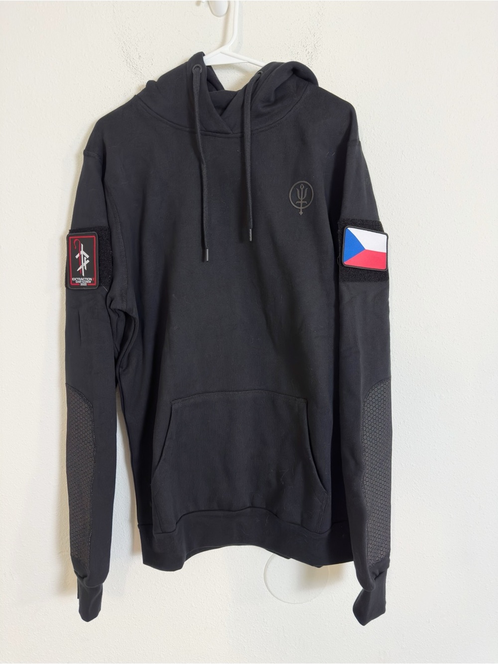 Thrudark Black Hooded pullover Sweatshirt with Tactical Patches